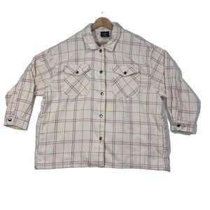 HFX Shacket Womens XXL Pink Plaid Oversized Snap Up Boxy Outdoor Casual Work